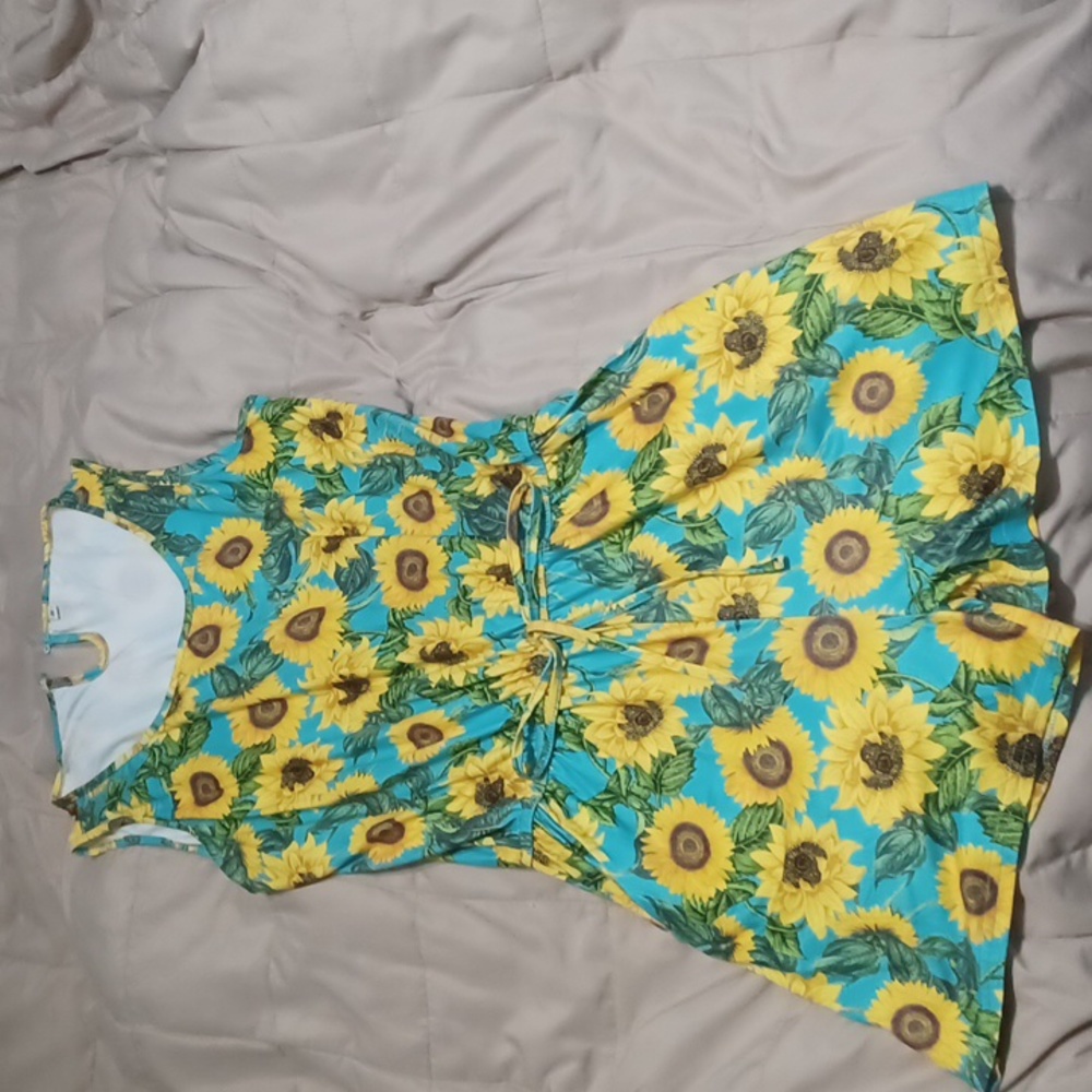Turquoise sunflower romper junior size medium